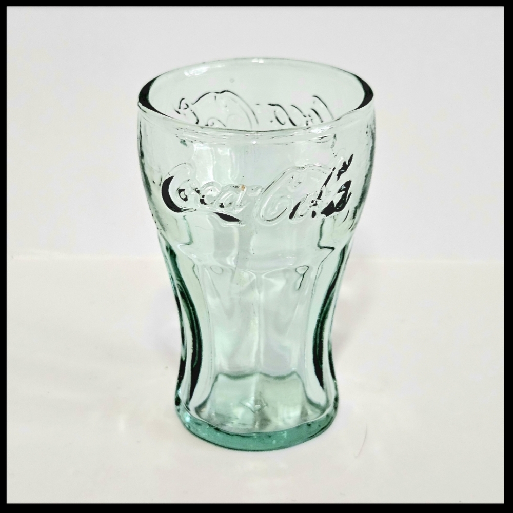 *COCA COLA Shot Glass, Vintage Miniature Green Tint, Collectable